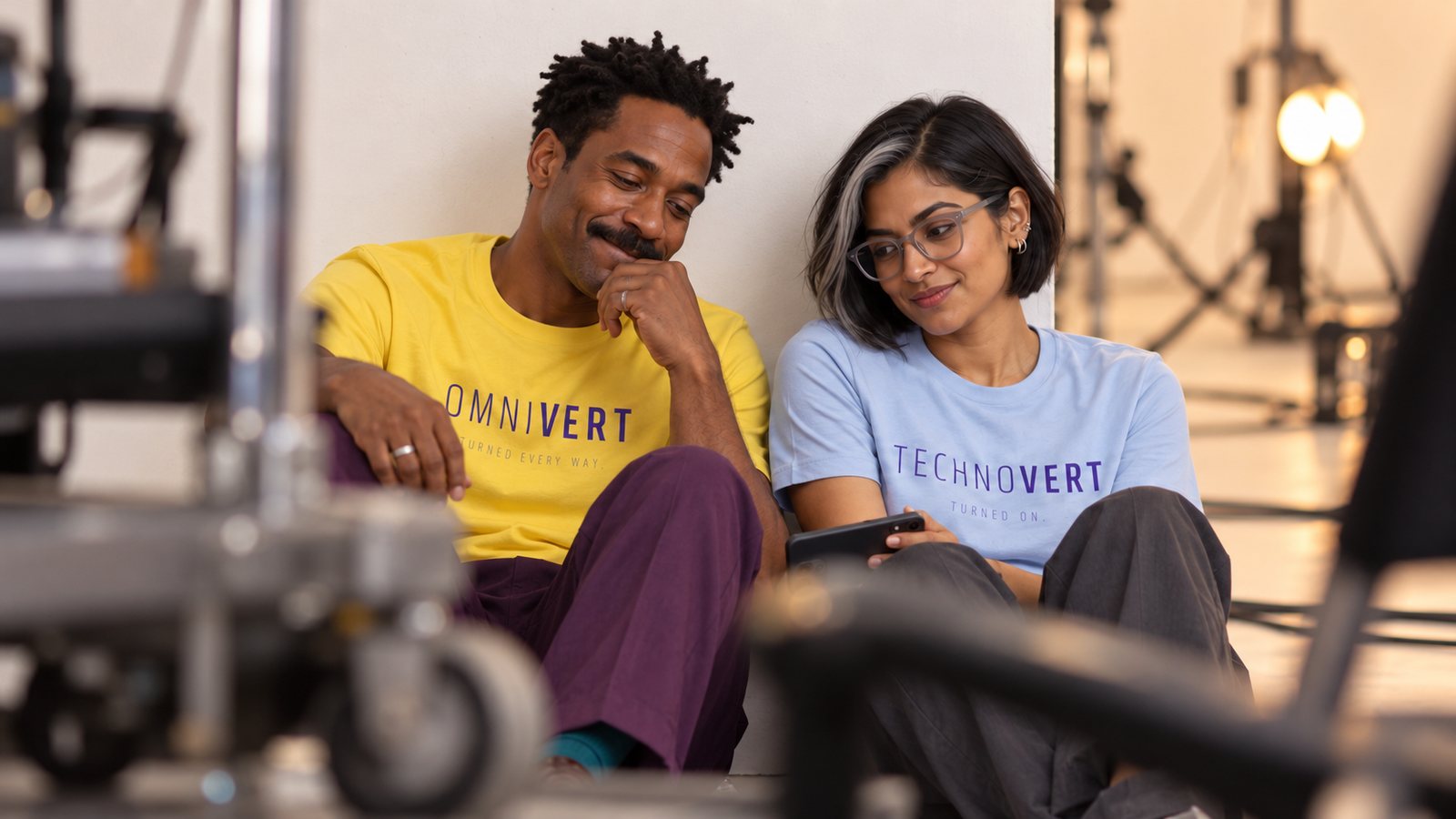 Two friends on the studio floor
