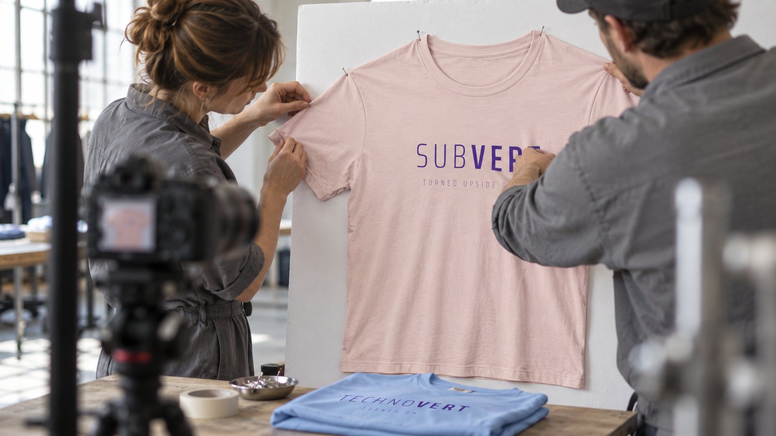 Pinning up the subvert tee for its photo