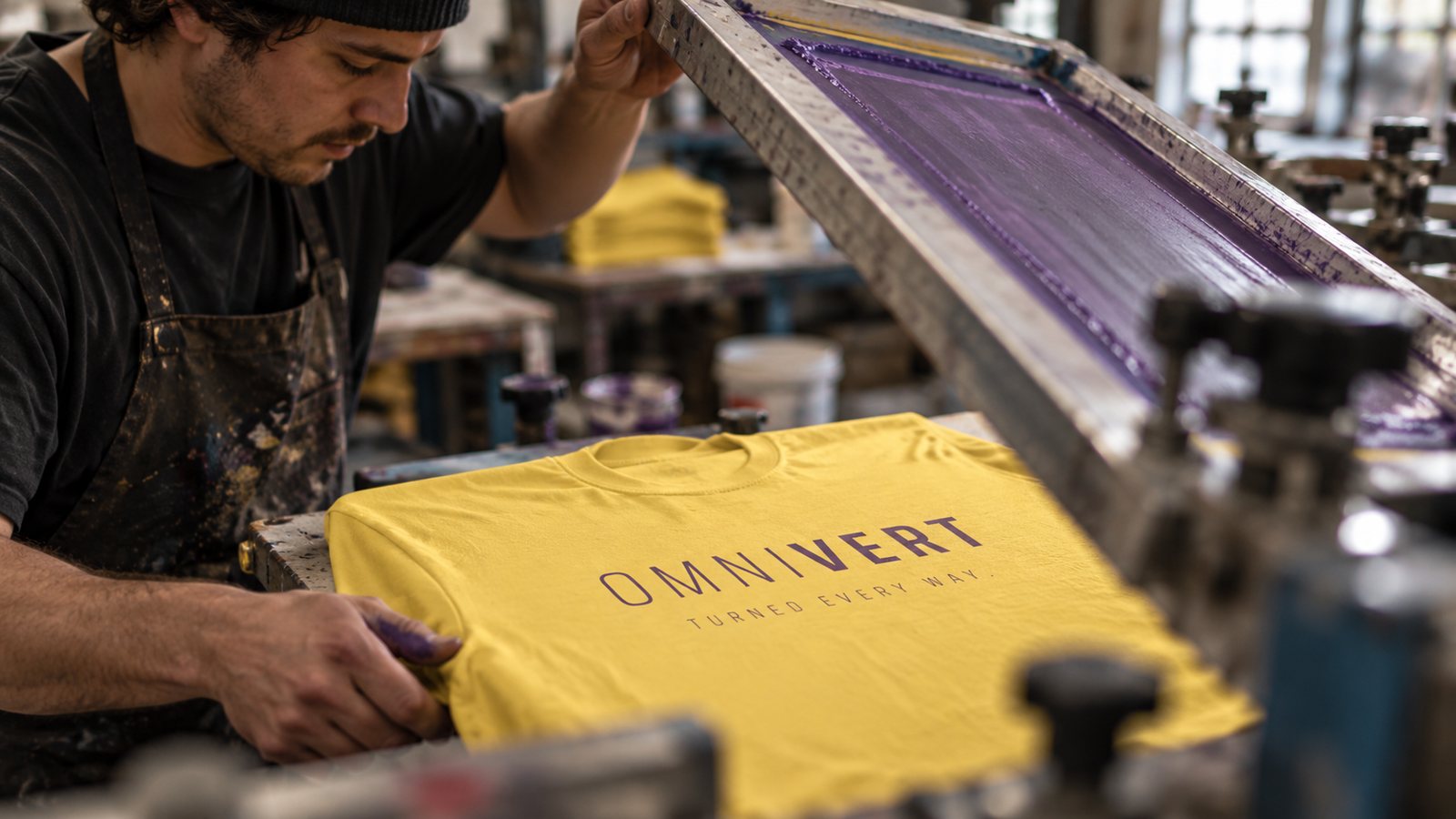Lifting the screen off a freshly printed omnivert tee