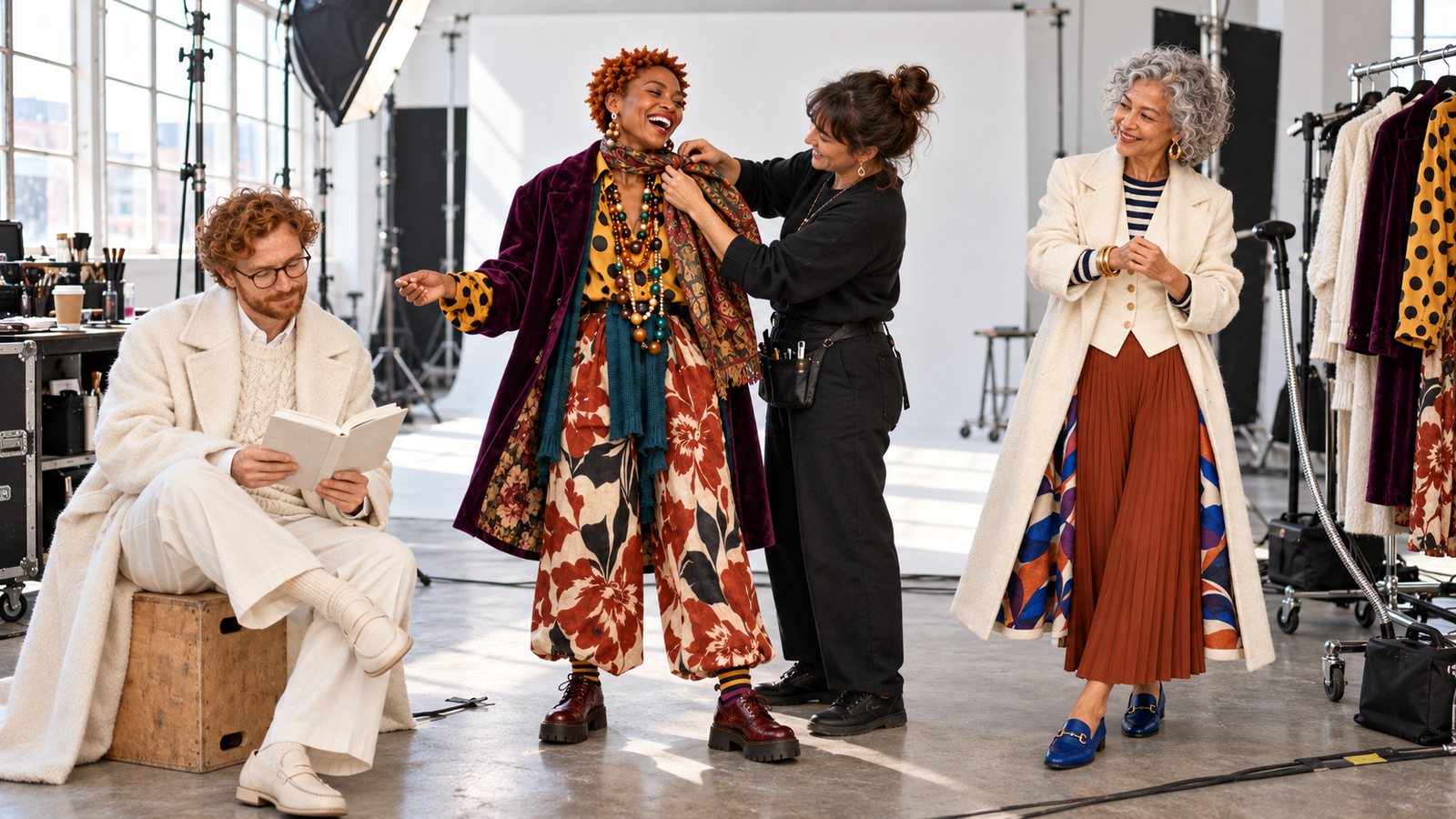 The cast in the studio