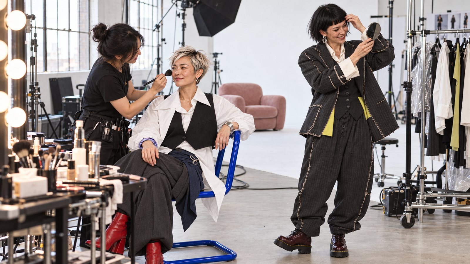Hair and makeup on set