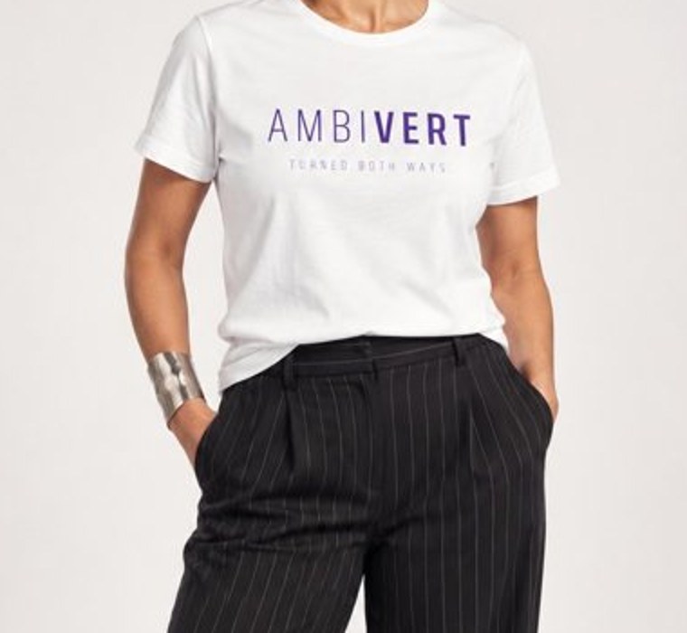 Close-up of an AMBIVERT tee