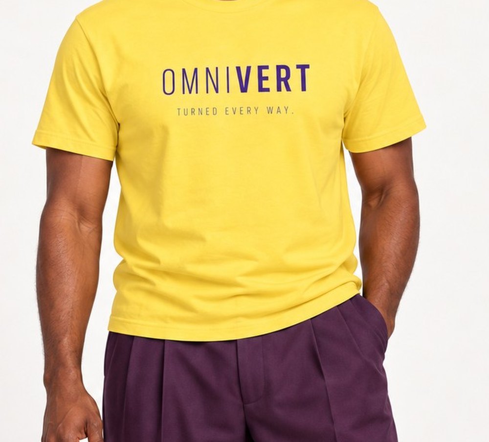 OMNIVERT tee, close up of the word