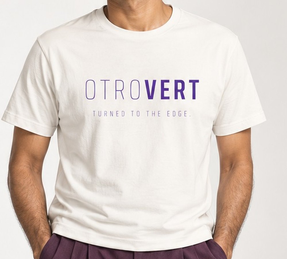 OTROVERT tee, close up of the word